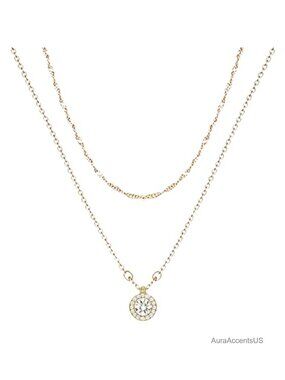 14K Gold Plated Double Chain Necklace with Round Star CZ Pendant